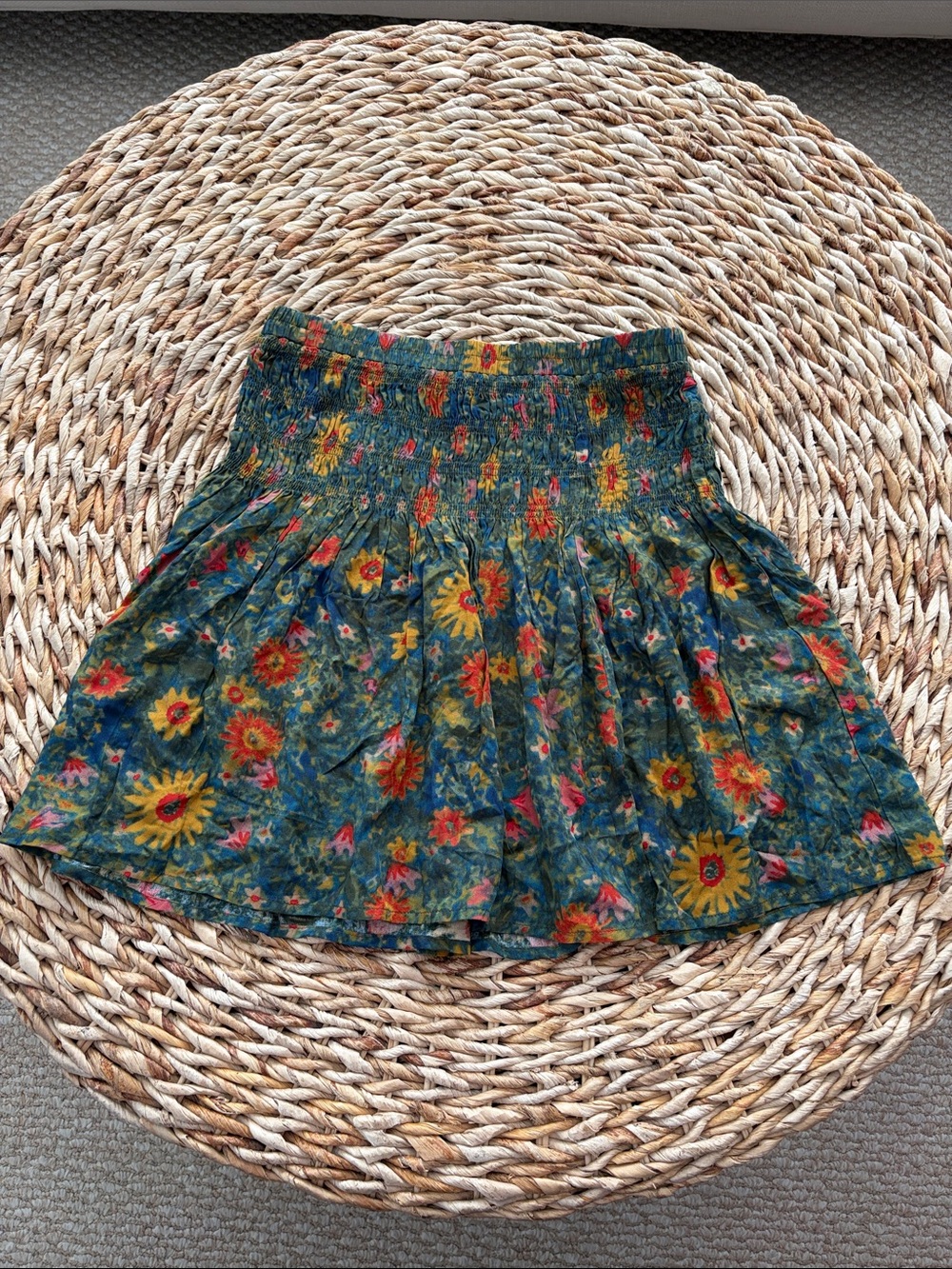 Natural Life Smocked Waist Floral Mini Skirt Boho Teal size S - Picture 2 of 10